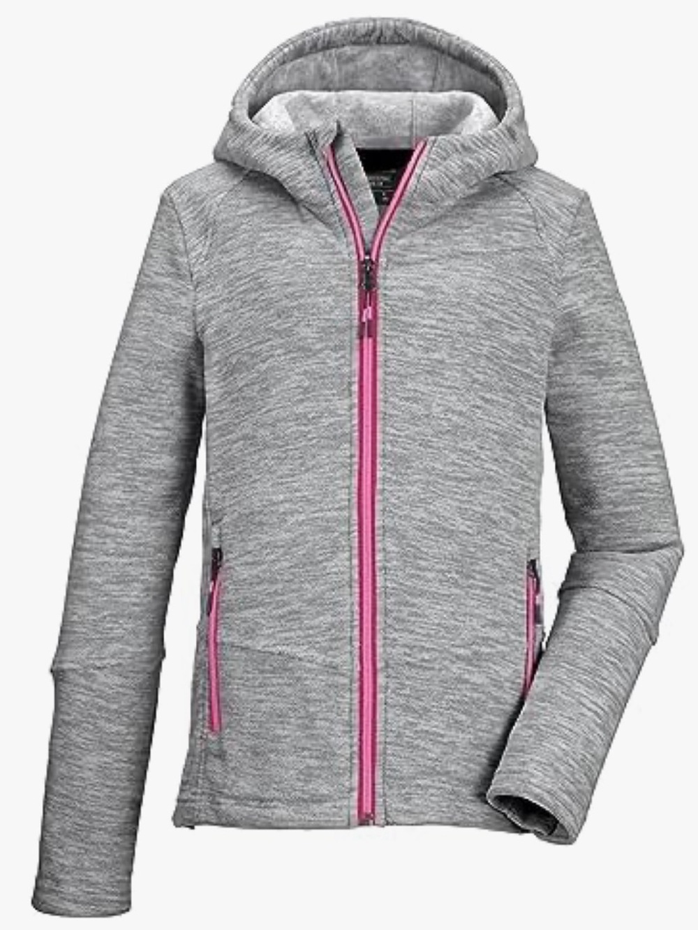 Gray Hooded Zip Jacket with Pink Trim